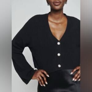 Reformation Val Regenerative Wool Cardigan XL Black Formal Dress Up